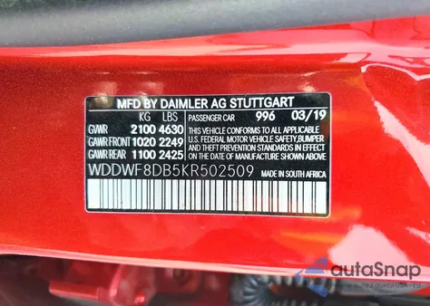 2019 Mercedes-Benz C 300 from USA, damaged, VIN WDDWF8DB5KR502509